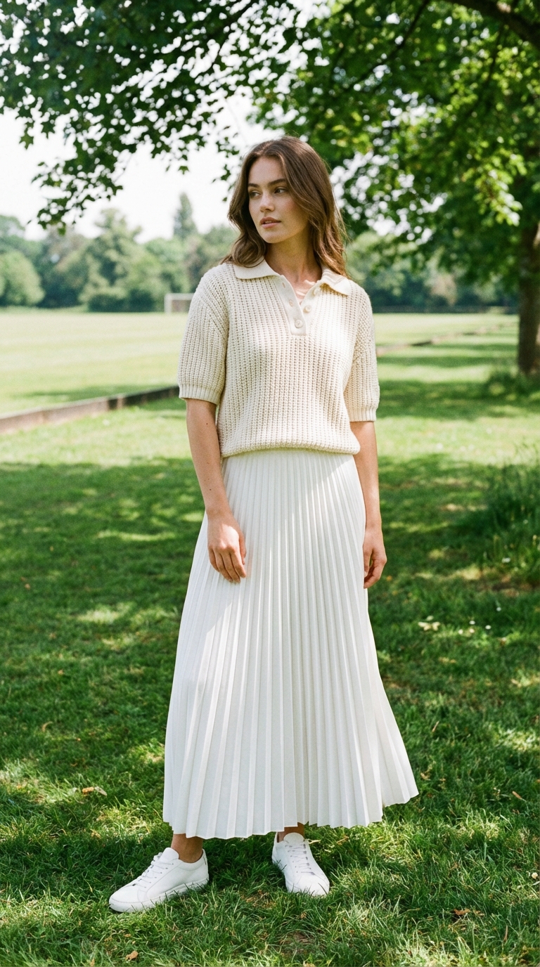 Pastoral Polo in Pleated White