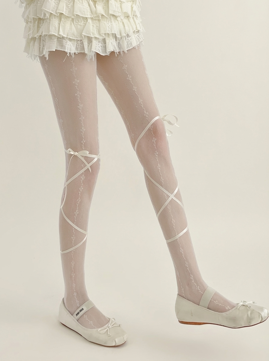 Coquette Floral Lace Ribbon Stockings
